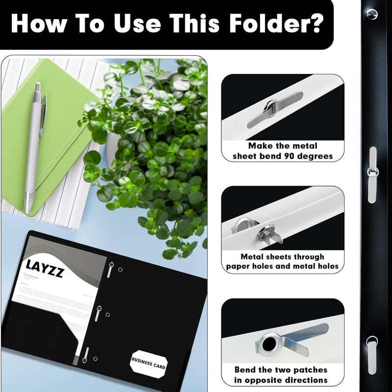 LAYZZ Plastic 2 Pocket Folders with Prongs, 30 Pack, Heavyweight, Letter Size Poly Folders with 3 Metal Prongs Fastener Clips (Black) - Image 4